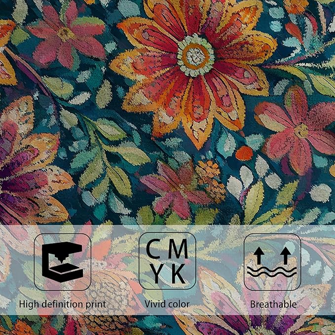 Boho Flowers Bathroom Hand Towel Set of 2, Vintage Colorful Floral Fingertip - Image 3