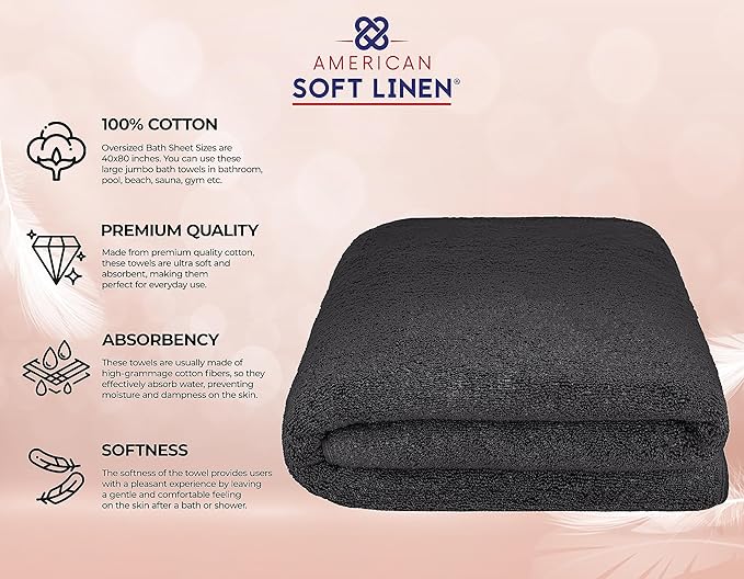 American Soft Linen 100% Cotton 600 GSM Turkish 40x80 Oversized Bath Towel Sheet - Image 4
