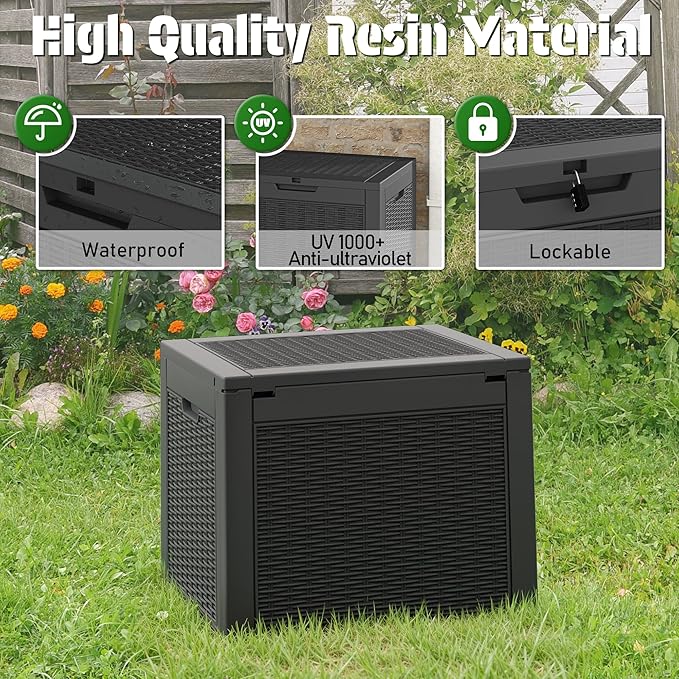 Outdoor Storage Box, Resin Deck Boxes Indoor and outdoor, Waterproof Storage Box Lockable Lid (Black,32 Gallon) - Image 3