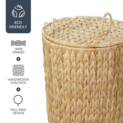 4 Gallon Wicker Trash Can with Lid, Small Bathroom Trash Can, Water Hyacinth - Image 4