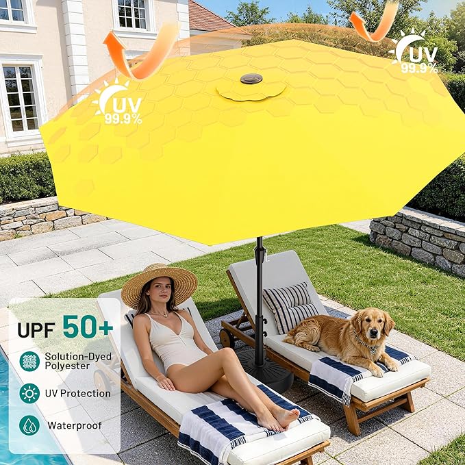 AreShark 9 FT Patio Umbrella for Outdoor, Outdoor Table Umbrella with Push Button Tilt and Crank, Outdoor Patio Umbrellas with 8 Sturdy Ribs for Market, Garden, Pool (Yellow) - Image 4
