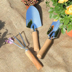 Garden Tool Set, 3 Pieces Gardening Kit with Garden Plant Twist Tie and Plastic Plant Tag, Stainless Steel Heavy Duty Garden Tools with Wooden Handle, Gardening Gifts for Women - Image 2