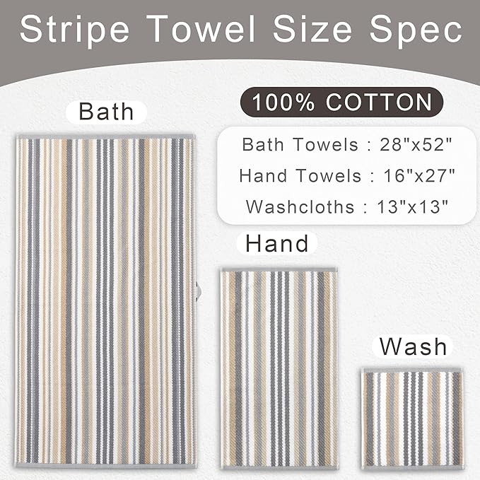 Cotton Towels Set of 6, 2 Absorbent Hand 16"x27", 2 Lightweight Washcloth - Image 4