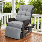 Outdoor Indoor Wicker Recliner with Adjustable Back and Footrest, Patio Reclining Chair with Flip-up Table, Outdoor Rattan Lounge Chair, Light Grey by COMLAXFIELD