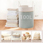 Tall Laundry Basket with Handles, 100L Portable Dirty Clothes Hamper, Boho - Image 2