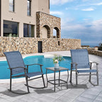 Vongrasig 3 Piece Outdoor Rocking Bistro Set, Textilene Fabric Small Patio Furniture Set, Front Porch Rocker Chairs Conversation Set with Glass Table for Lawn, Garden, Balcony, Poolside (Denim Blue) - Image 2