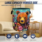 Bear Laundry Basket Oxford Cloth Foldable Colored Animal Flowers Laundry Hamper - Image 3