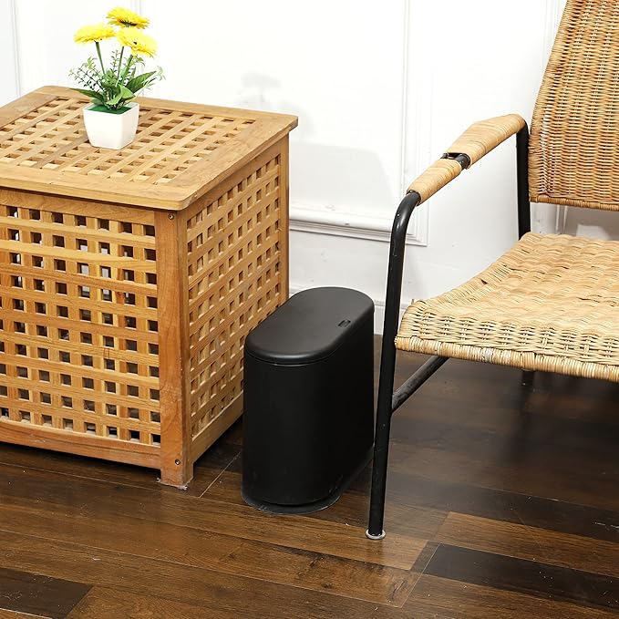 Black Slim Bathroom Trash Can - Image 5