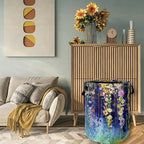 Beautiful Blue Green Floral Laundry Basket Foldable - Image 7