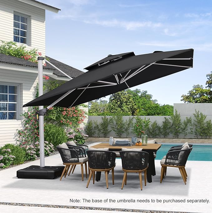 PURPLE LEAF 12 Feet Double Top Deluxe Square Patio Umbrella Offset Hanging Umbrella Cantilever Outdoor Market Umbrella Garden, Black - Image 2