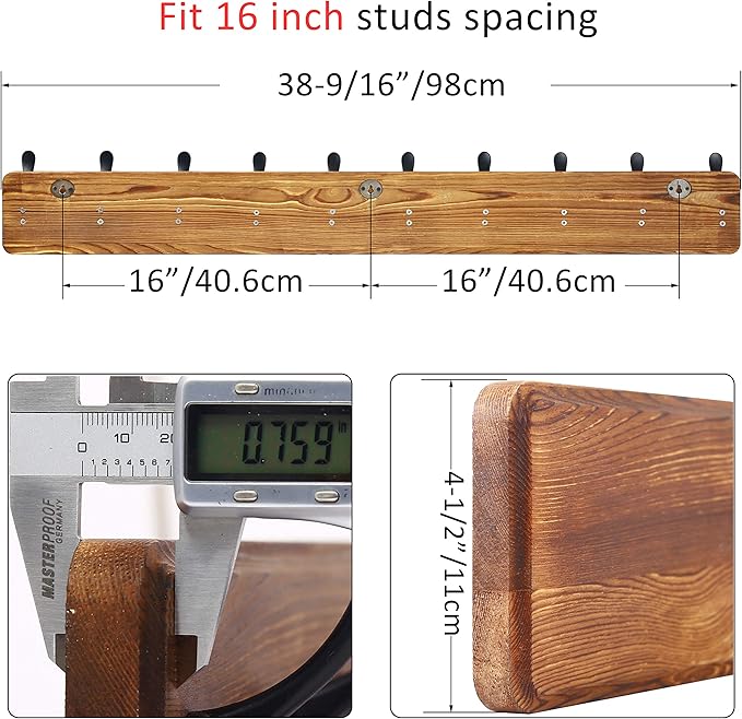 WEBI Coat Rack Wall Mount, 38 9/16" Long, 10 Hooks, Coat Hooks Wall Mounted - Image 8