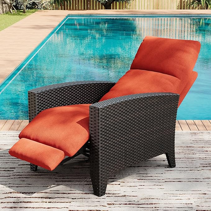 IDEALHOUSE Wicker Outdoor Recliner Reclining Patio Chairs with Adjustable Back & Footrest 150° Lay-Flat Reclining with Air Pump Rattan Flip-Up Side Table Outdoor Lounge Chairs for Pool Deck Balcony - Image 4