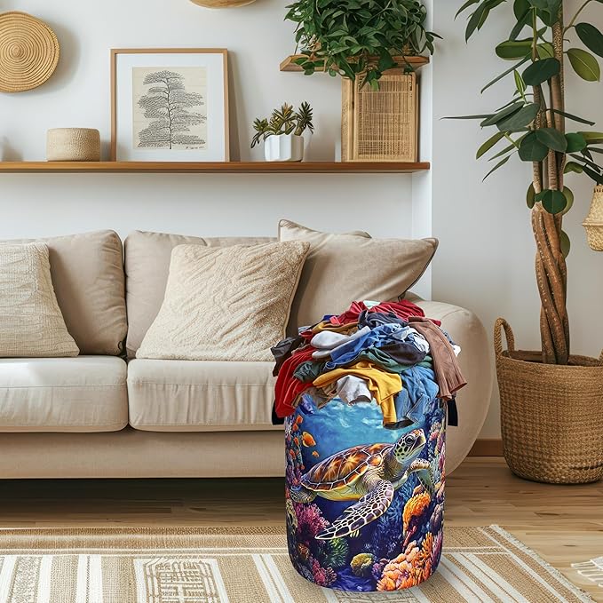 Funny Turtles Laundry Basket Oxford Cloth Ocean Animal Sea Turtle Laundry Hamper - Image 2
