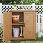 Outdoor Storage Cabinet & Potting Bench Table with Metal Top, Wooden Patio Furniture, Garden Workstation (Light Brwon, 36x31x17in) - Image 2