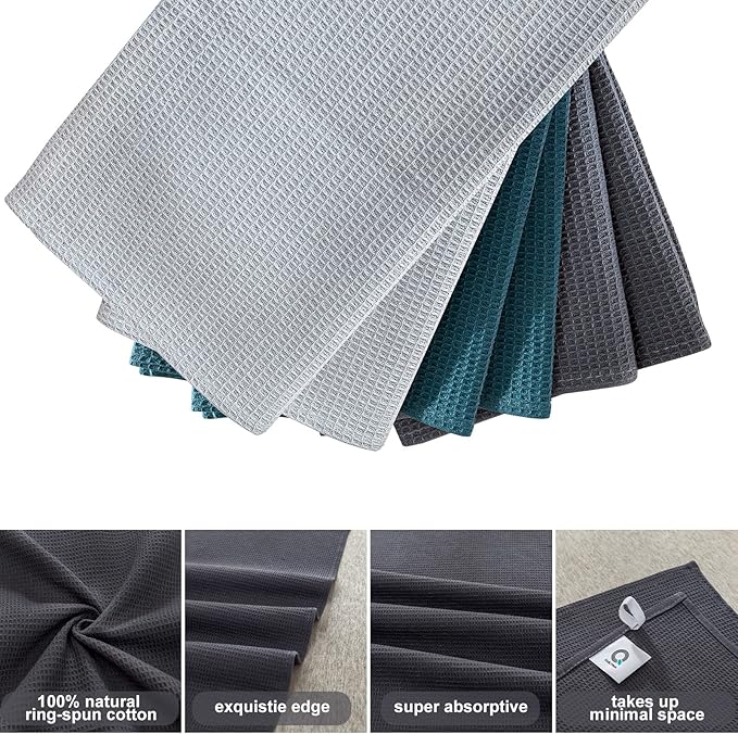 QUILTINA Dish Towels Set, 100% Cotton Waffle Weave Kitchen Towels 6 Pack - Image 2
