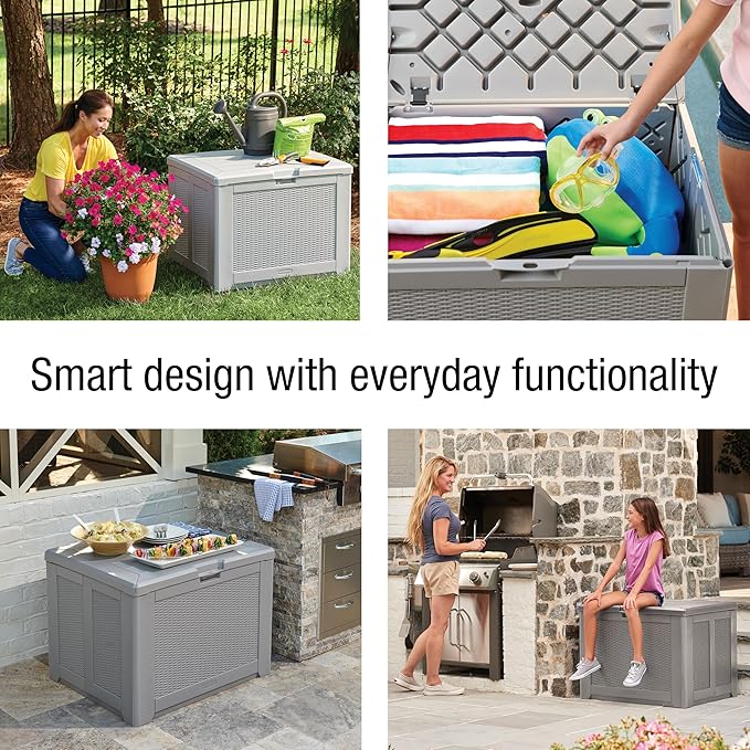 Rubbermaid Medium Resin Outdoor Storage Deck Box (74 Gal) Weather Resistant Gray Deck Organization for Home/Backyard/Pool Chemicals/Toys/Garden Tools/Porch/Patio Cushions - Image 4