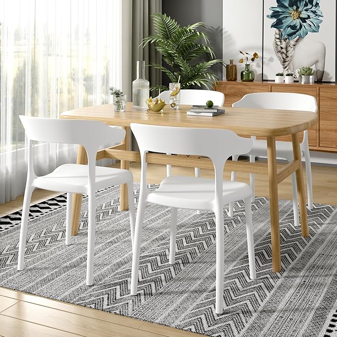 VECELO 4 Pack Plastic Stacking Chairs, Stackable Dining Chairs for Kitchen Restaurant Patio, Portable Indoor Outdoor Use, No Assembly Required, White - Image 2