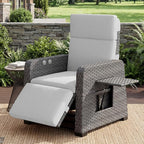 Restland Outdoor Recliner with Independent Adjustable Back & Footrest Wicker Patio Reclining Chair with Flip Table Comfortable Lounge Chair & Thick Cushion for Deck, Porch (Grey) by Restland