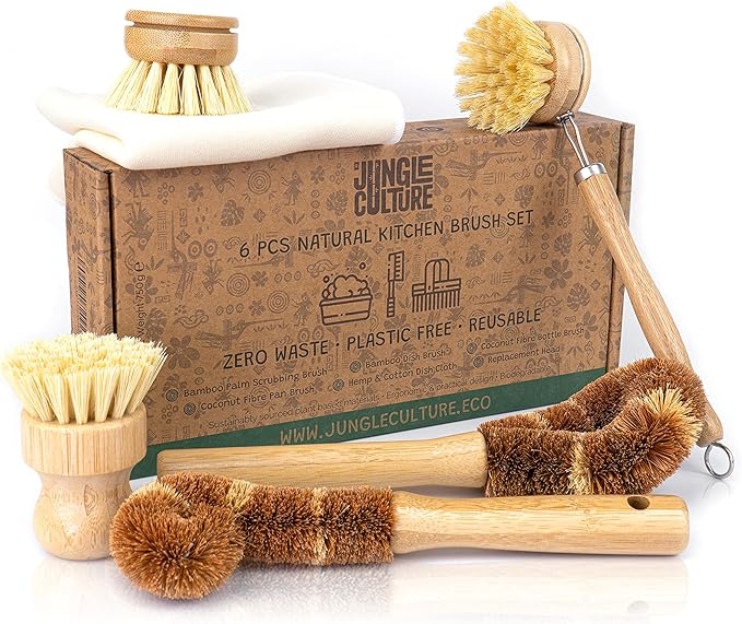 Jungle Culture® 6 Pack Bamboo Dish Brush Set by JungleCulture