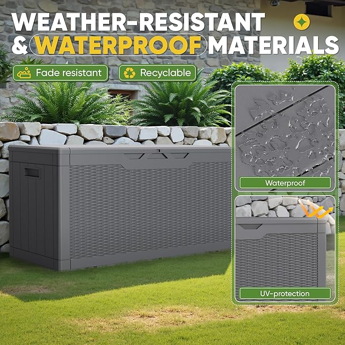 Greesum Outdoor Storage Box 100 Gallon Storage Bin with Lid for Patio Furniture, Garden Tools, Pool Supplies, Lockable, Waterproof and UV Resistant, Gray - Image 5