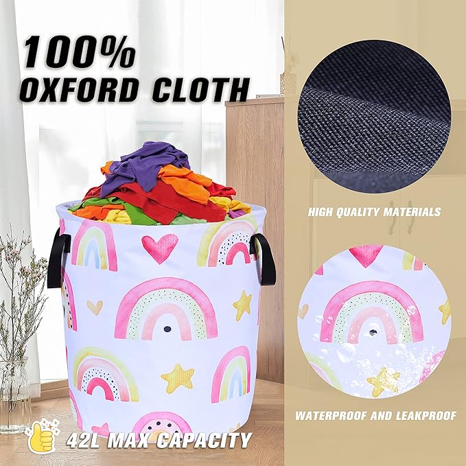 Colorful Rainbow Stars Laundry Basket Foldable Oxford Cloth Funny Tote Bag - Image 6
