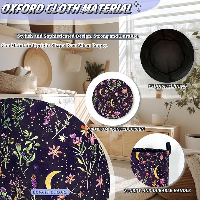 Moon Wild Flowers Laundry Basket Oxford Cloth Colorful Floral Laundry Hamper - Image 6
