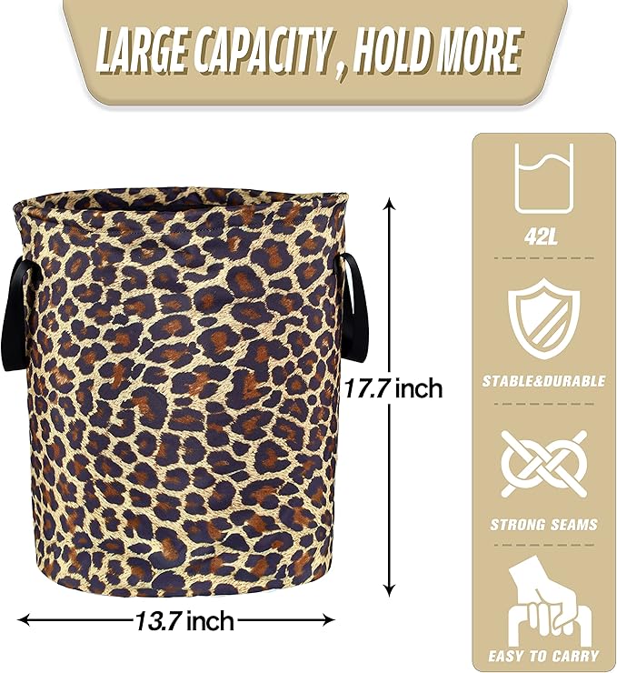 Brown Leopard Laundry Basket Foldable Oxford Cloth Funny Tote Bag Laundry - Image 2