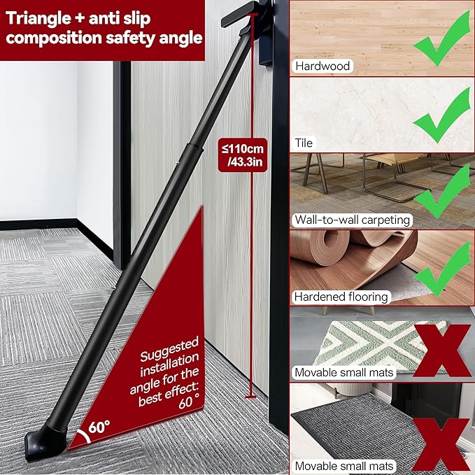 AceMining Upgraded Door Security Bar & Sliding Patio Bar, Heavy Duty Stoppers - Image 6