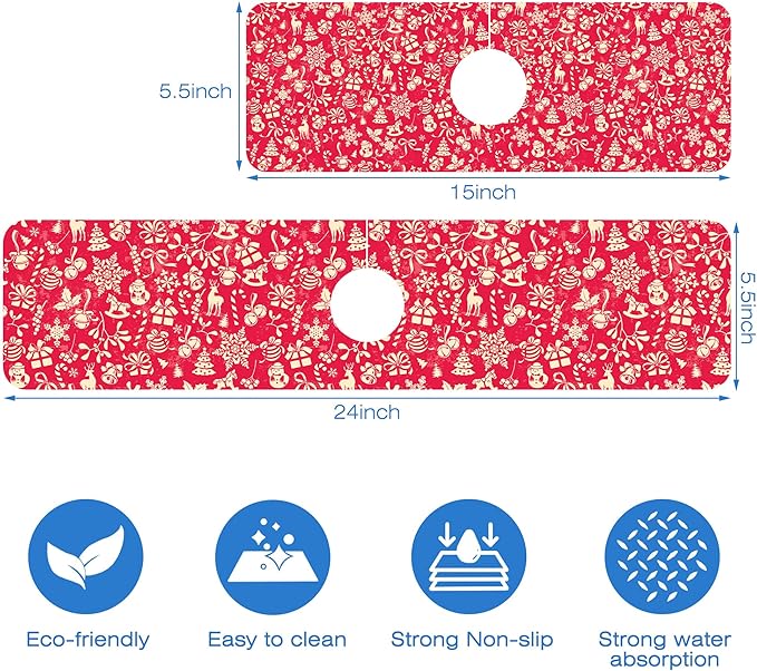 Christmas Reindeer Bell Snowflake Kitchen Sink Splash Guard Mat Absorbent Fast - Image 3