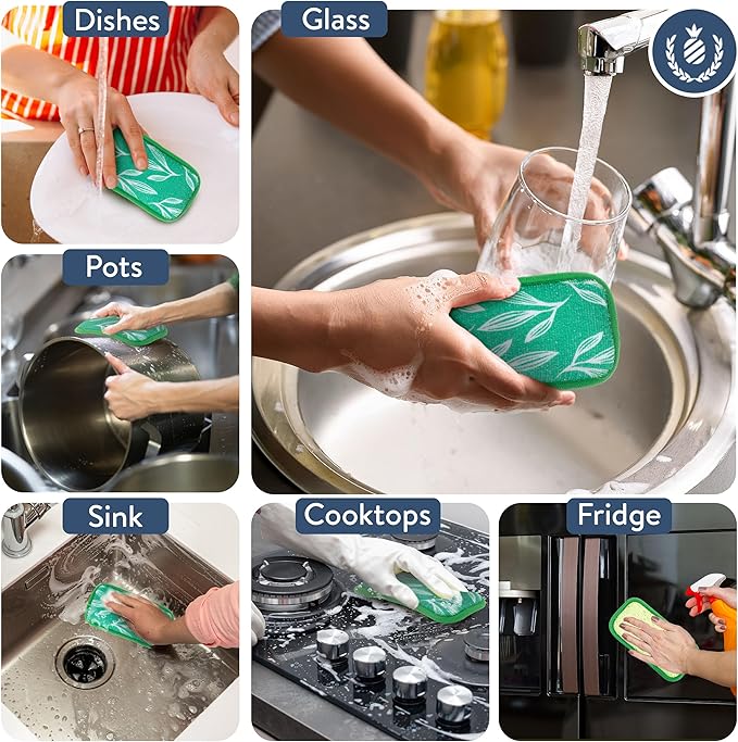 Simplified 5-Pack Scrub & Wipe 2-in-1 Dishwashing Sponges - Image 3