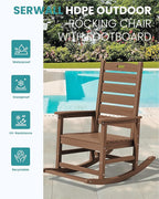 SERWALL Outdoor Rocking Chair, Oversized Rocking Chair with Footrest for Adults, HDPE All Weather Resistant Rocking Chairs for Patio, 350lbs Weight Capacity, Brown - Image 4