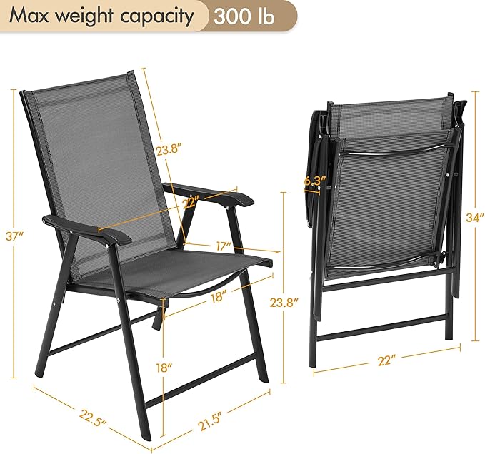 Yaheetech Patio Dining Chairs Set of 2 with Armrests, Outdoor Folding Chairs with Metal Frame and Backrest for Lawn, Garden, Yard and Poolside, Black - Image 3