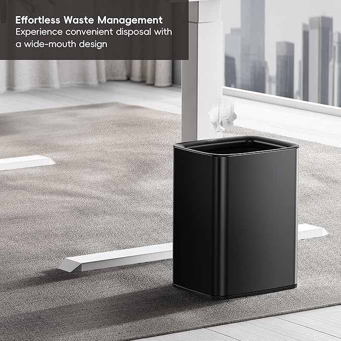 EKO Laguna 2.6 Gallon/10L Matte Black Stainless Steel Open Top Trash Can - Image 2