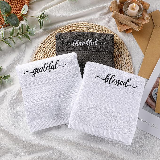 Peryiter 3 Pcs Farmhouse Bathroom Decor Hand Towels 14x29 Inch Cotton Bath - Image 3