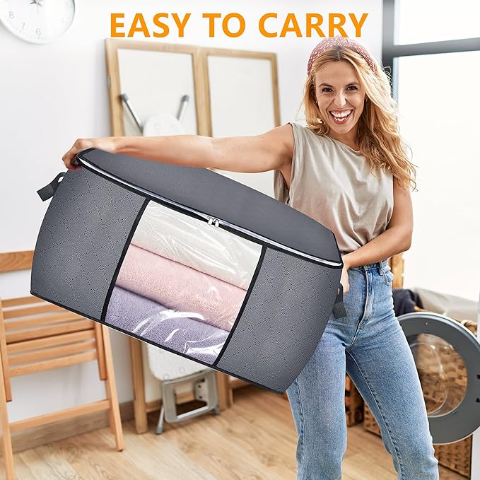 3 Pack Clothes Storage Bags, 90L Large Blanket Storage Bag Comforter Storage Bin - Image 6