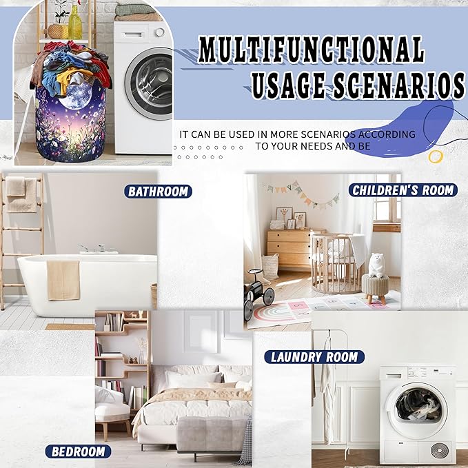 Moon Laundry Basket Oxford Cloth Night Sky Colorful Floral Butterfly Laundry - Image 5