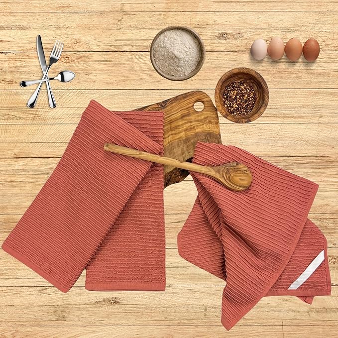 Serafina Home Peach Coral Salmon Kitchen Hand Dish Towels: Oversized 28" x 18" - Image 3