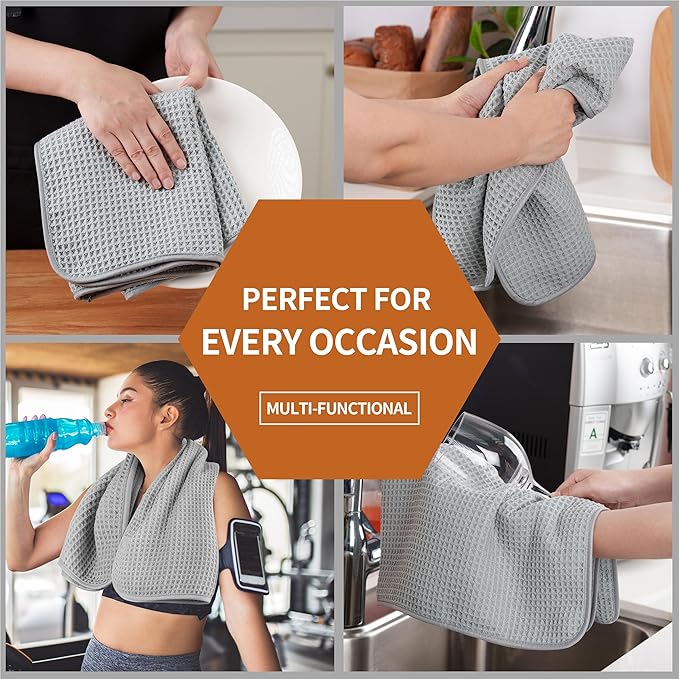 Microfiber Waffle Hand Towels, 4 Pieces, Fast Drying, Lint Free 430 GSM - Image 7