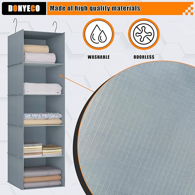 Hanging Closet Organizer 5-Shelf, Easy Mount Foldable Wardrobe Storage Shelves - Image 4