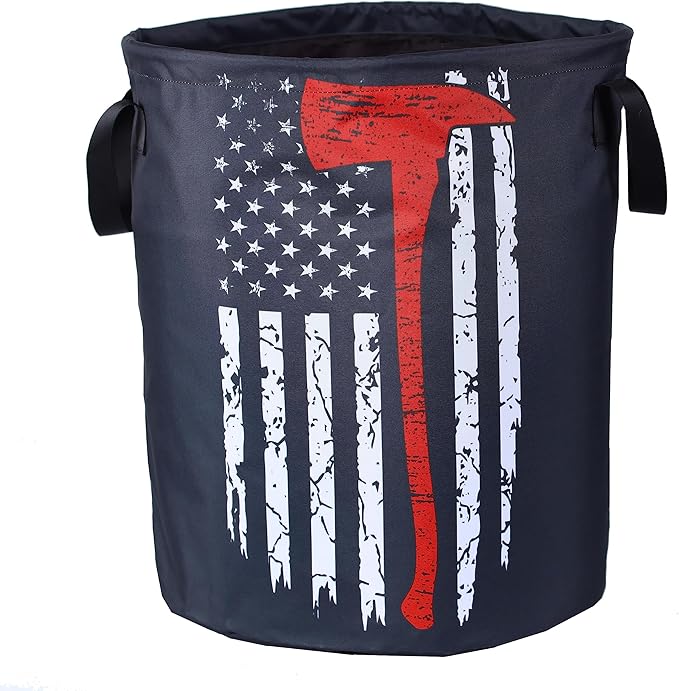 American Flag Red Line Ax Laundry Basket Firemen Foldable Oxford Cloth Funny by NUTAINLA