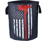 American Flag Red Line Ax Laundry Basket Firemen Foldable Oxford Cloth Funny by NUTAINLA