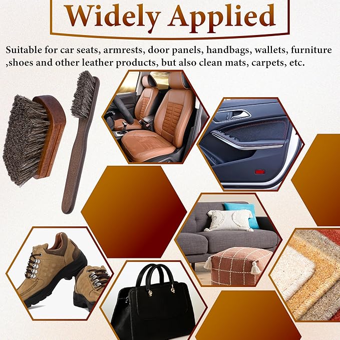 2 PCS Leather Brush Car Detailing, Horse Hair Brush, Upholstery Brush - Image 7