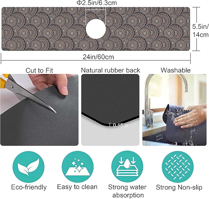 Kitchen Sink Splash Guard Faucet Mat Super Absorbent Fast Drying Mat Sink - Image 5