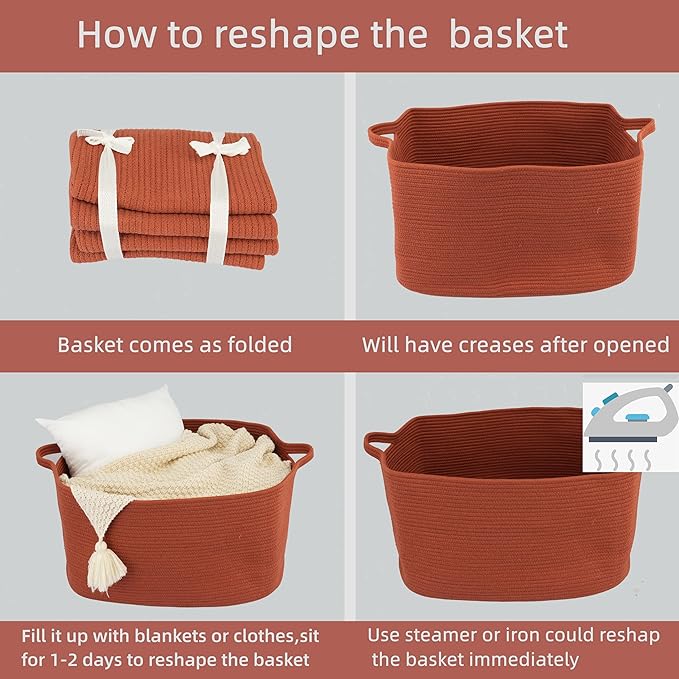 Large Rectangle Blankets Basket Living Room 22"x17"x12" Woven Cotton Rope - Image 7