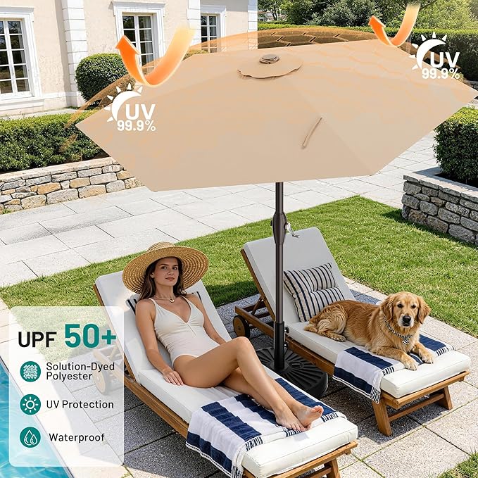 AreShark 7.5FT Patio Umbrella Table Market Umbrella with 6 Sturdy Ribs, Button Tilt/Crank, Heavy-Duty Outdoor Umbrellas for Pool, Deck, Garden and Backyard, Beige - Image 4