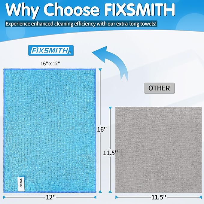 FIXSMITH Blue Microfiber Cleaning Cloth -Pack of 8, Highly Absorbent Cleaning - Image 2