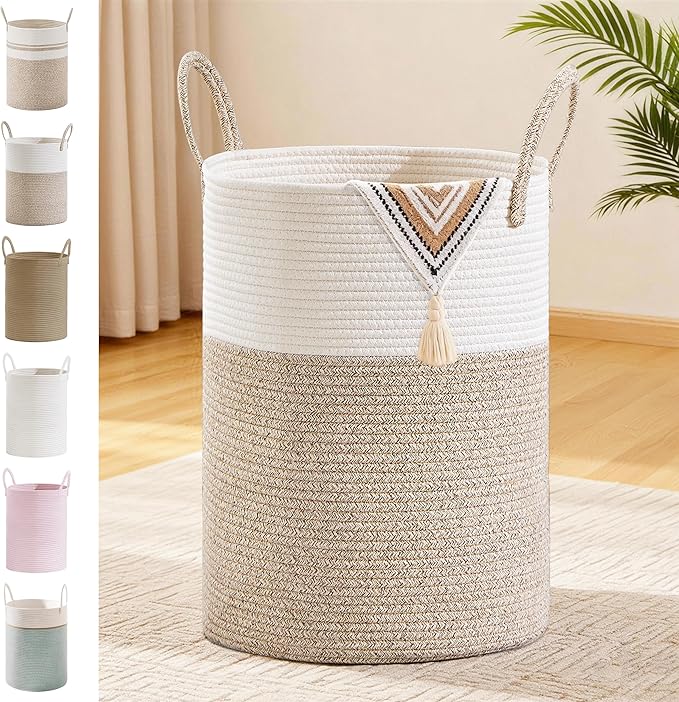 Tall Laundry Basket with Handles, 72L Portable Dirty Clothes Hamper, Boho by SunNewt