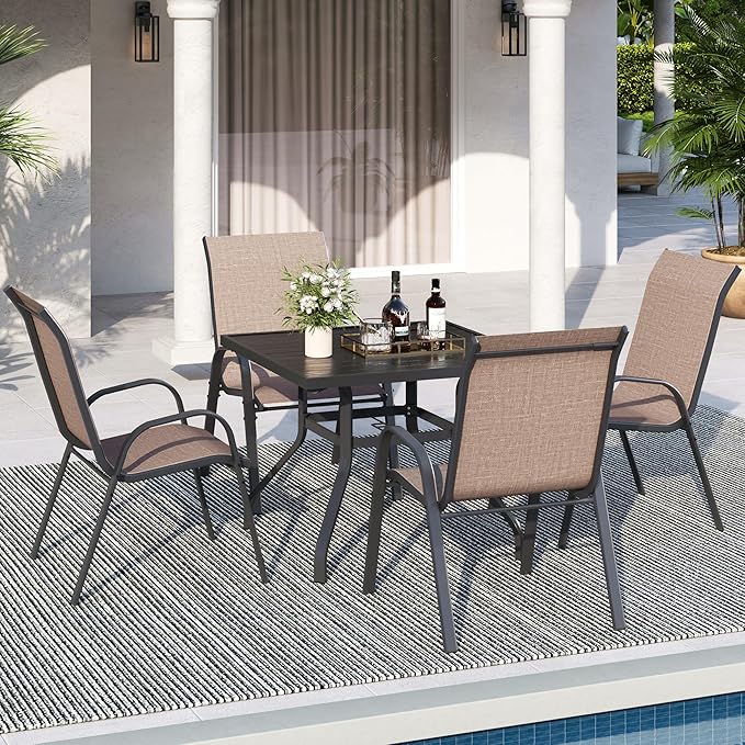 Patio Dining Chairs Set of 4, Stackable Dining Chairs High Back, Breathable Seat Fabric and Alloy Steel Frame for Backyard, Porch, Garden, Sunroom (Light Brown) - Image 2
