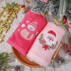 3Pcs Christmas Pink Hand Towel Set Cotton Xmas Tree Santa Snowman Bathroom - Image 4