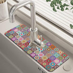 Faucet Draining Mat For Kitchen Sink Mexican Tiles Diatom Mud Absorbent Drain by Unknown